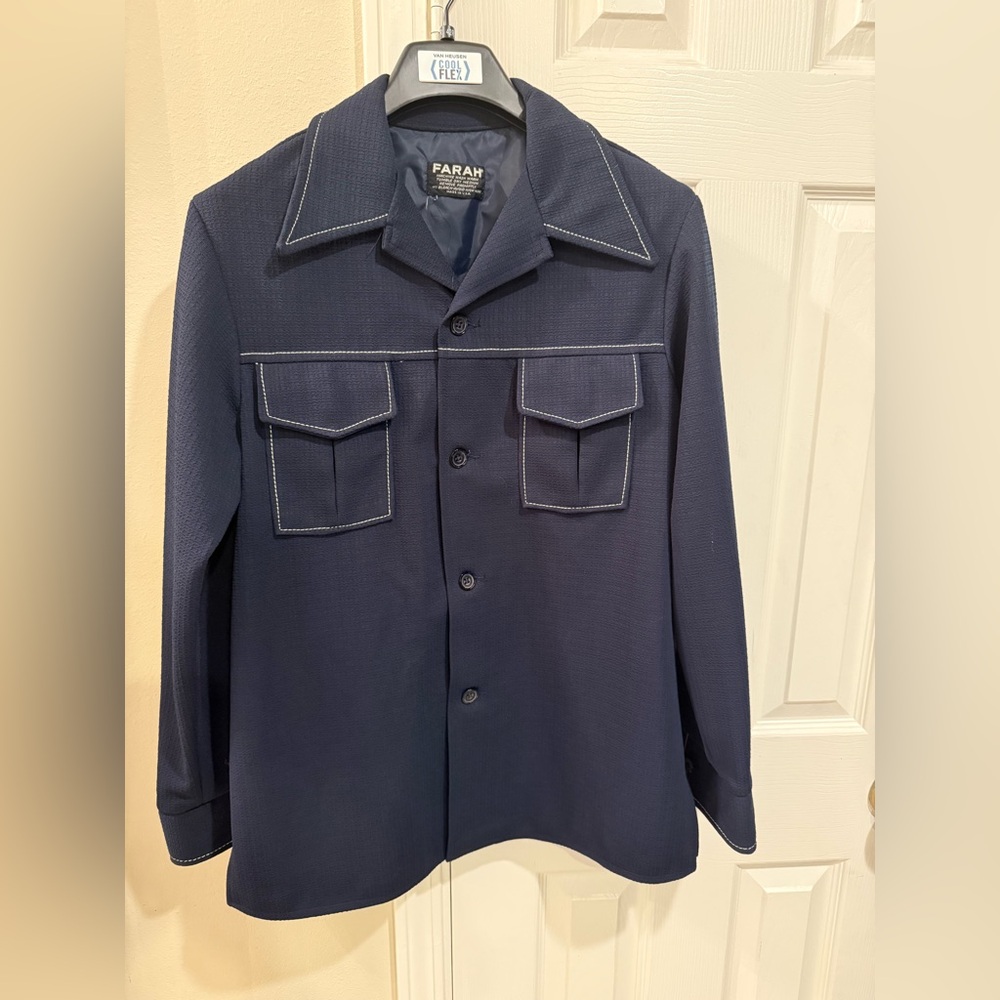 Vtg 60s 70s Farah Leisure Suit Mens Suit Disco Navy Blue See Measurement Pics
